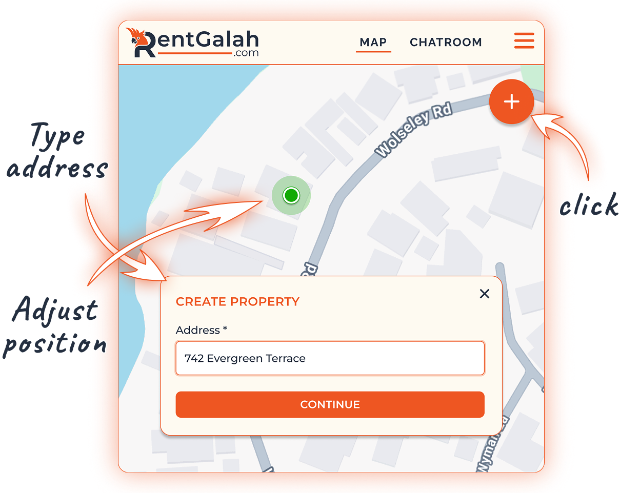 User adding a new property on app screen