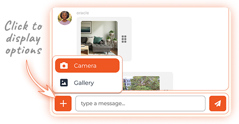 Attachment menu showing Camera and Photo Library options
